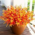 Artificial Fake Fall Autumn Eucalyptus Plants Flowers for Outdoor Outside Decoration, Faux Silk Orange Boxwood Look Real UV Resistant for Home Porch Patio Planter Decor,12 Bundles