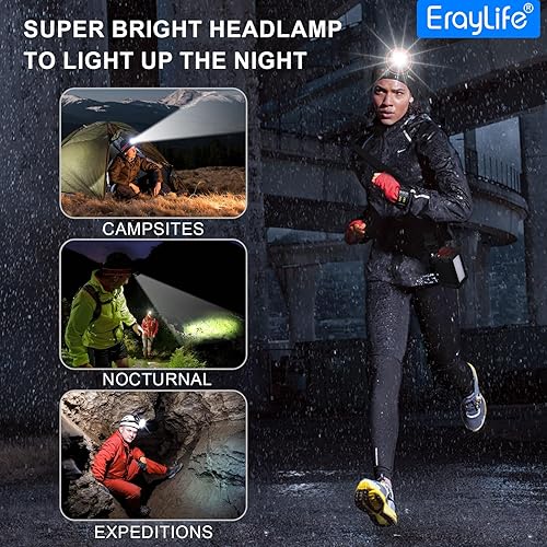 Miniatura 4 de ErayLife Faros de caza recargables de 12800 mAh, linterna de mano libre, ángulo de 90  ajustable, 1200 lúmenes, faros superbrillantes, impermeables,