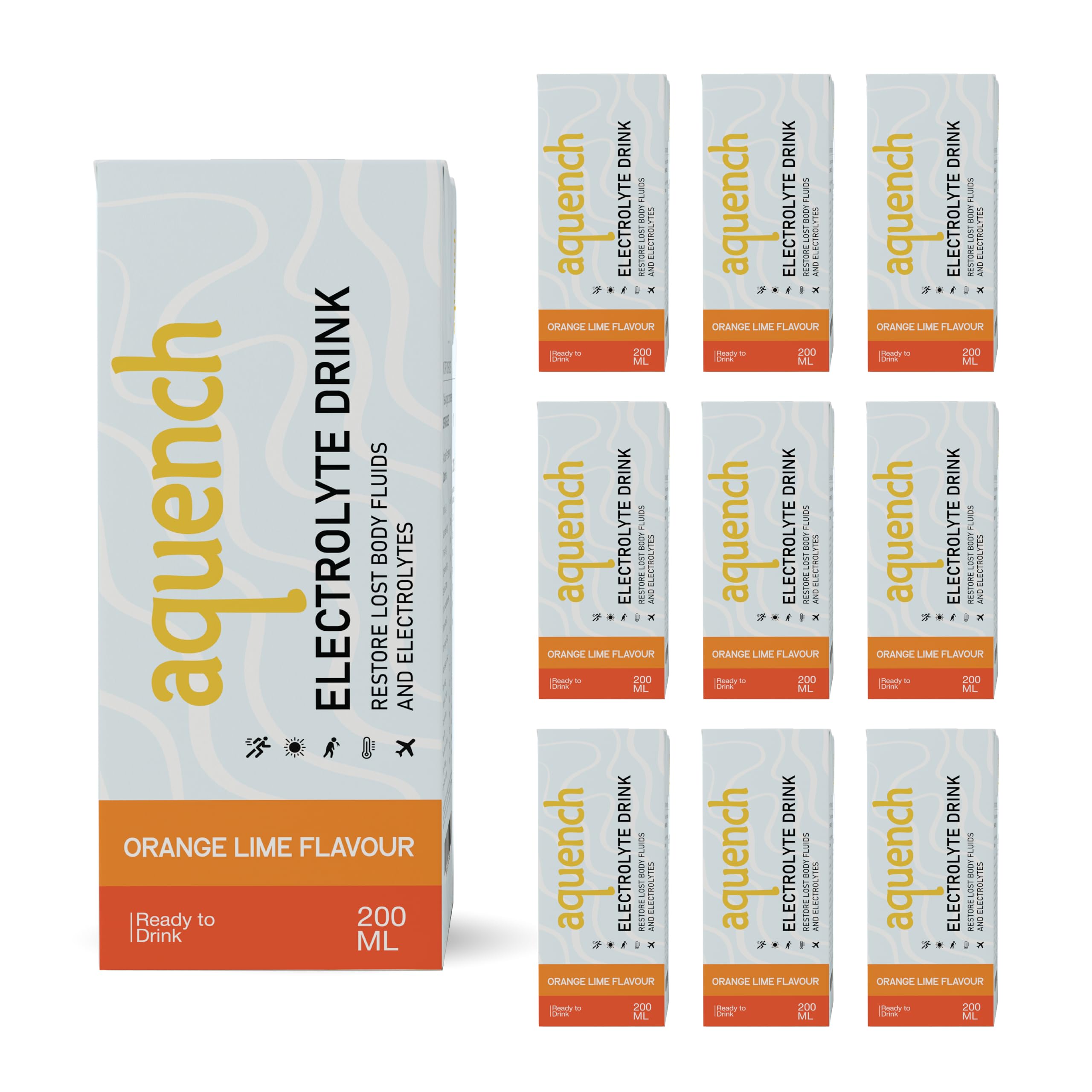Aquench Electrolyte Drink Orange Lime Flavor | Low Sugar Hydration Drink with 5 Vital Electrolytes for Instant Energy, Recovery & Rehydration | 200ml Bottles Pack of 10-image-9