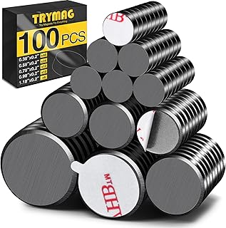 TRYMAG Magnets for Crafts, 5 Different Size, 100Pcs Strong Ceramic Magnets with Adhesive Backing for Crafts, Small Round Magnets Flat Ferrite Craft Circle Magnets for Refrigerator, Button, Hobbies