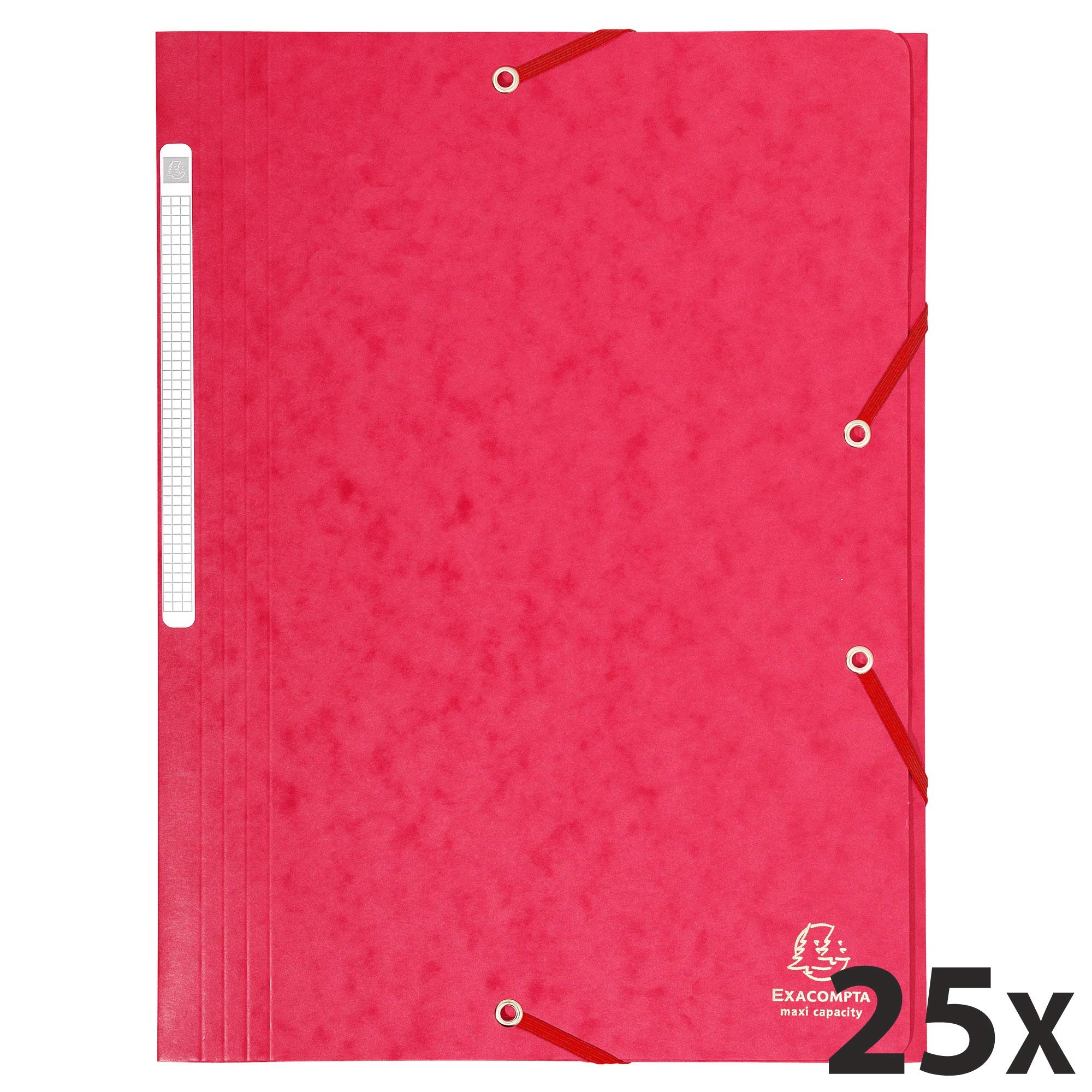 Exacompta 17109H 25er Pack Premium Eckspanner-Mappe. Aus extra starkem Colorspan-Karton DIN A4 mit 2 Gummizügen rot Sammelmappe Dokumentenmappe ideal für Büro und Schule
