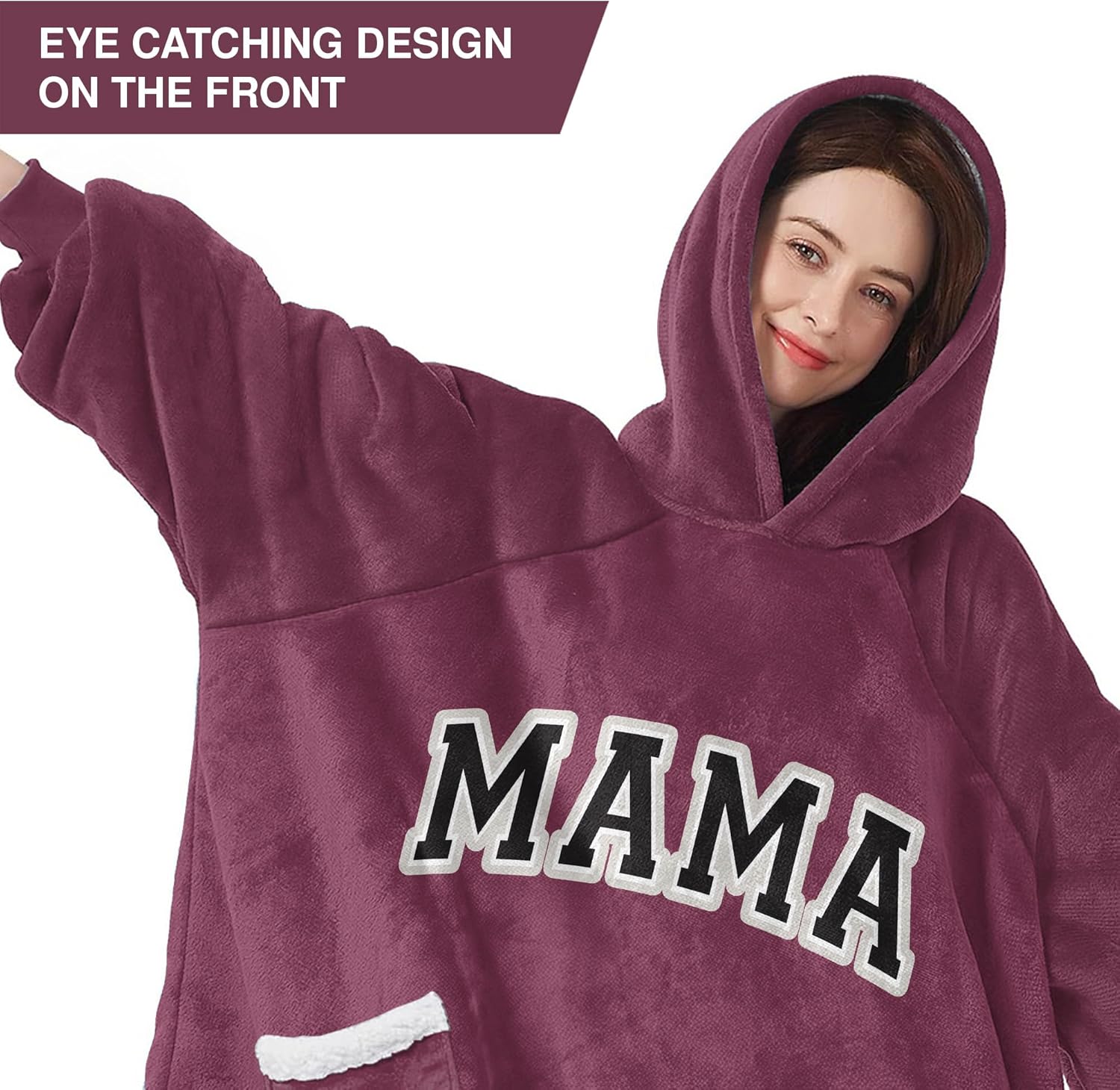 Mama Sherpa Fleece Blanket Hoodie - Christmas Birthday Gifts for Mom from Daughter Son, Mothers Day Gifts