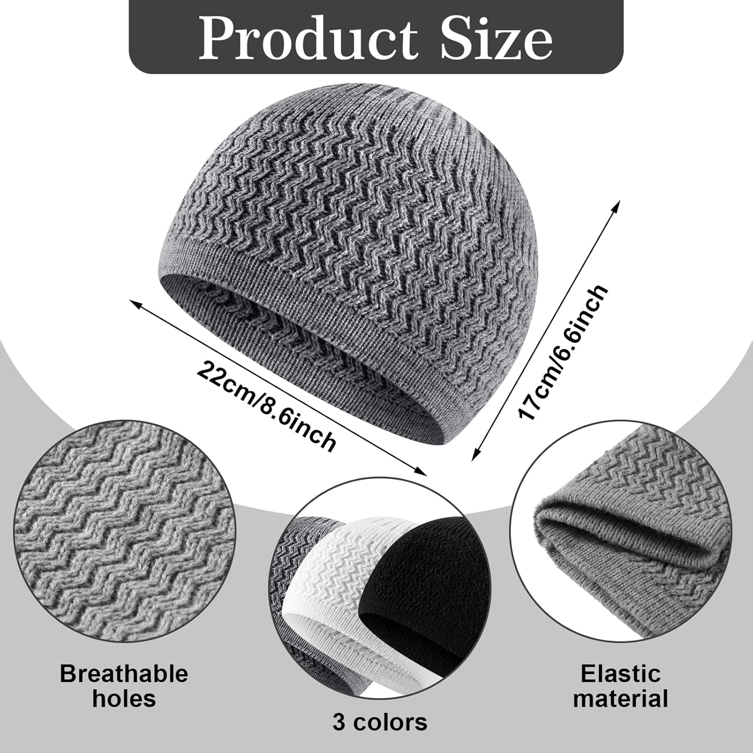 Jiuguva 12 Pcs Kufi Hats for Men and Muslim Prayer Beads Set 6 Handicraft Knitted Hat Stretchy Taqiyah Cap and 6 Tasbih 99 Beads - Image 3