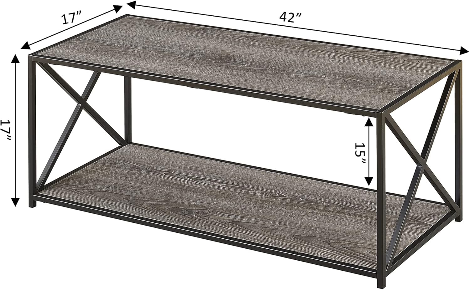 Convenience Concepts Tucson Coffee Table with Shelf, Weathered Gray