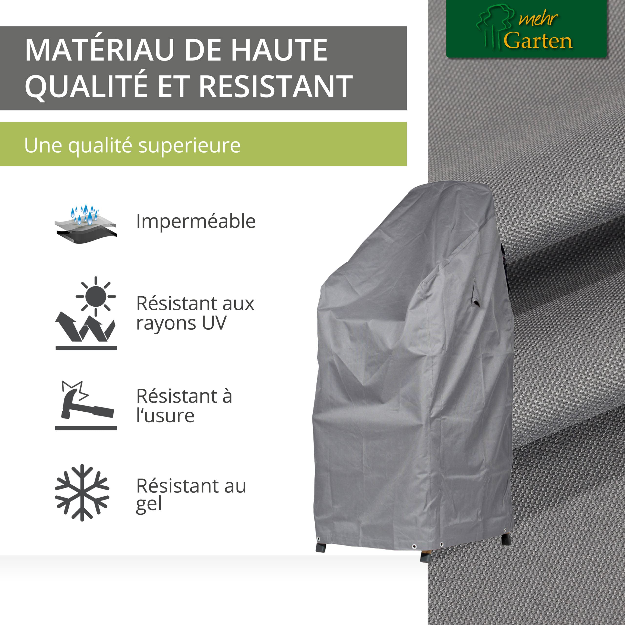 Housse de Protection pour chaises empilables/chaises Pliantes | 66 x 66 x 110/150 cm | Polyester tissé Oxford 600D, Couleur : Gris