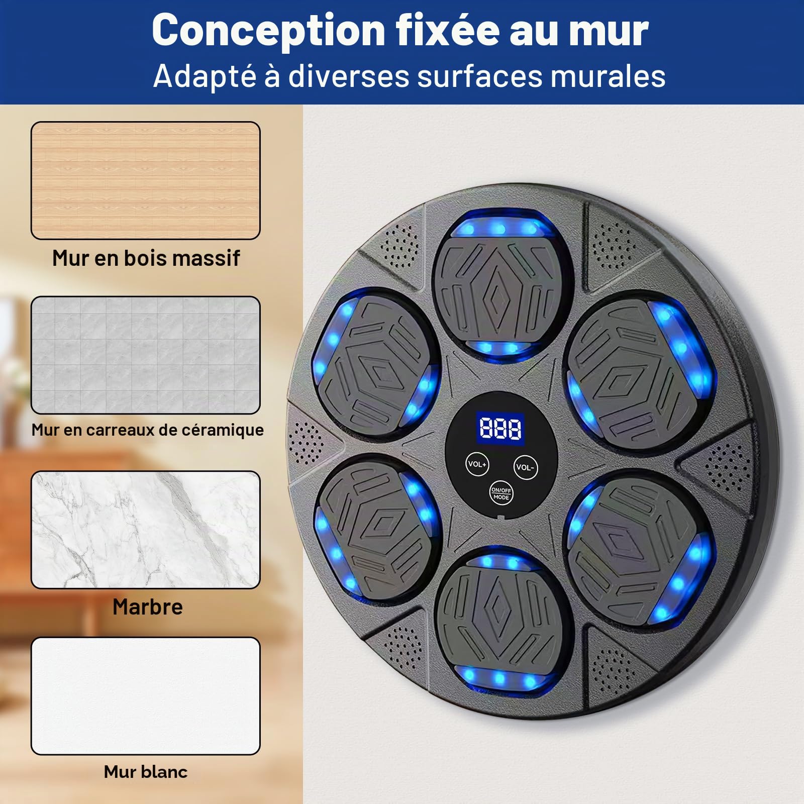 Machine de Boxe Musicale,9 modes de vitesse Music Boxing Machine avec Gants de boxe,Smart Bluetooth Music Boxeur électronique,LED Boxe Mural Musique pour Adultes et Enfants pour Gym et la Maison