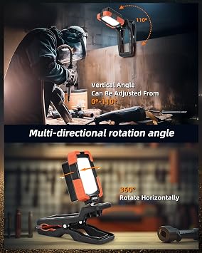 Rechargeable Work Light with Clamp,Foldable Magnetic Work Light,360 Rotate