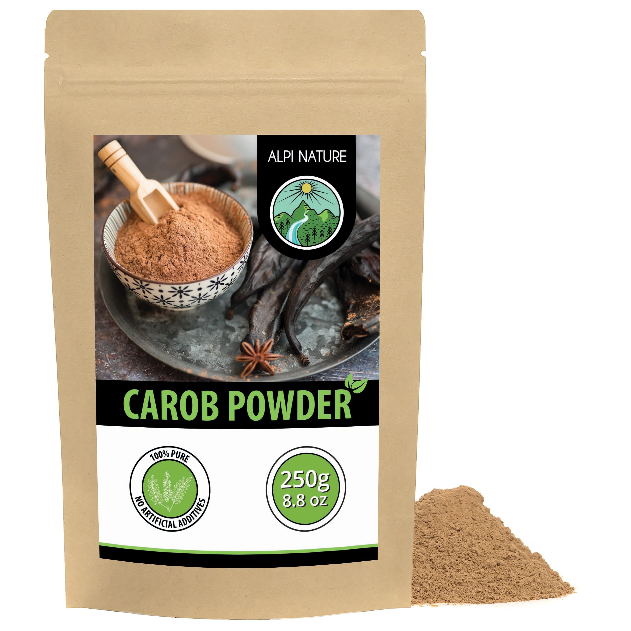 Alpi Nature Carob Powder 250g 8.8 oz, Dried and Ground Carob pods, Natural Sweetener for Baking