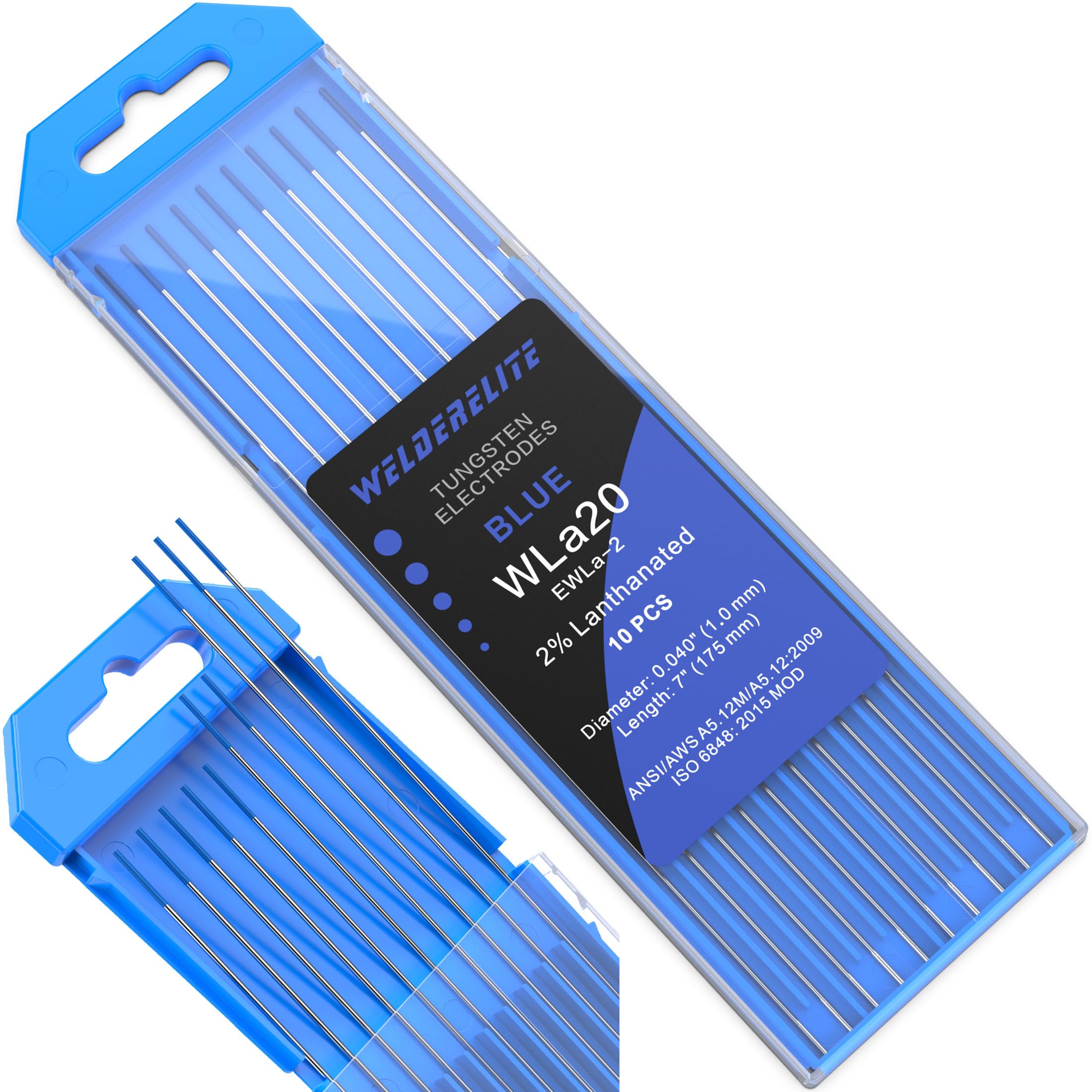 TIG Welding Tungsten Electrode 10 Pack 0.040" × 7" (Blue - 2% Lanthanated, WL20/EWLa-2) for AC/DC TIG Welding