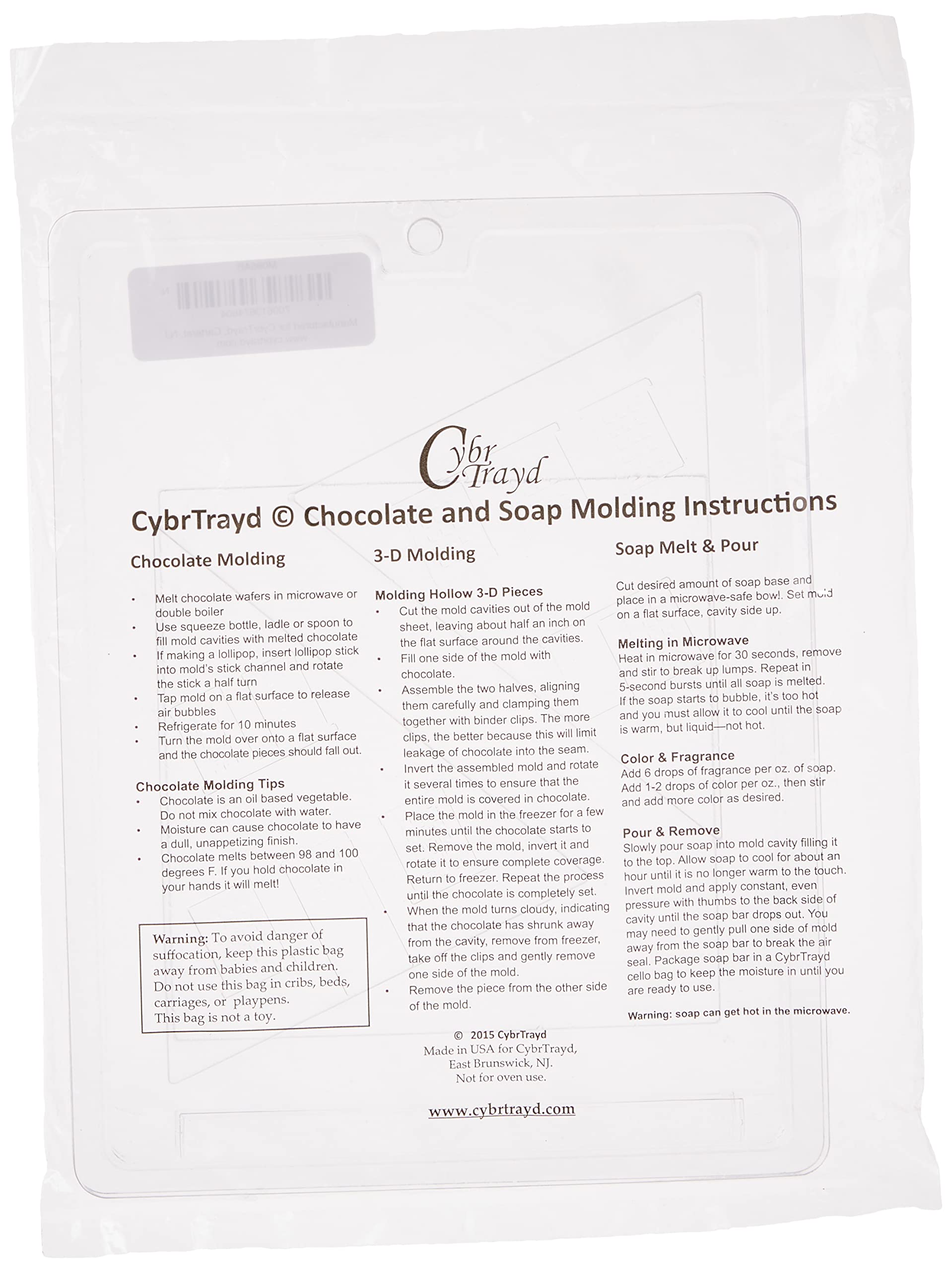 Cybrtrayd M086AB - Stampo per cioccolatini 3D con istruzioni per stampi per cioccolato e 2 pezzi