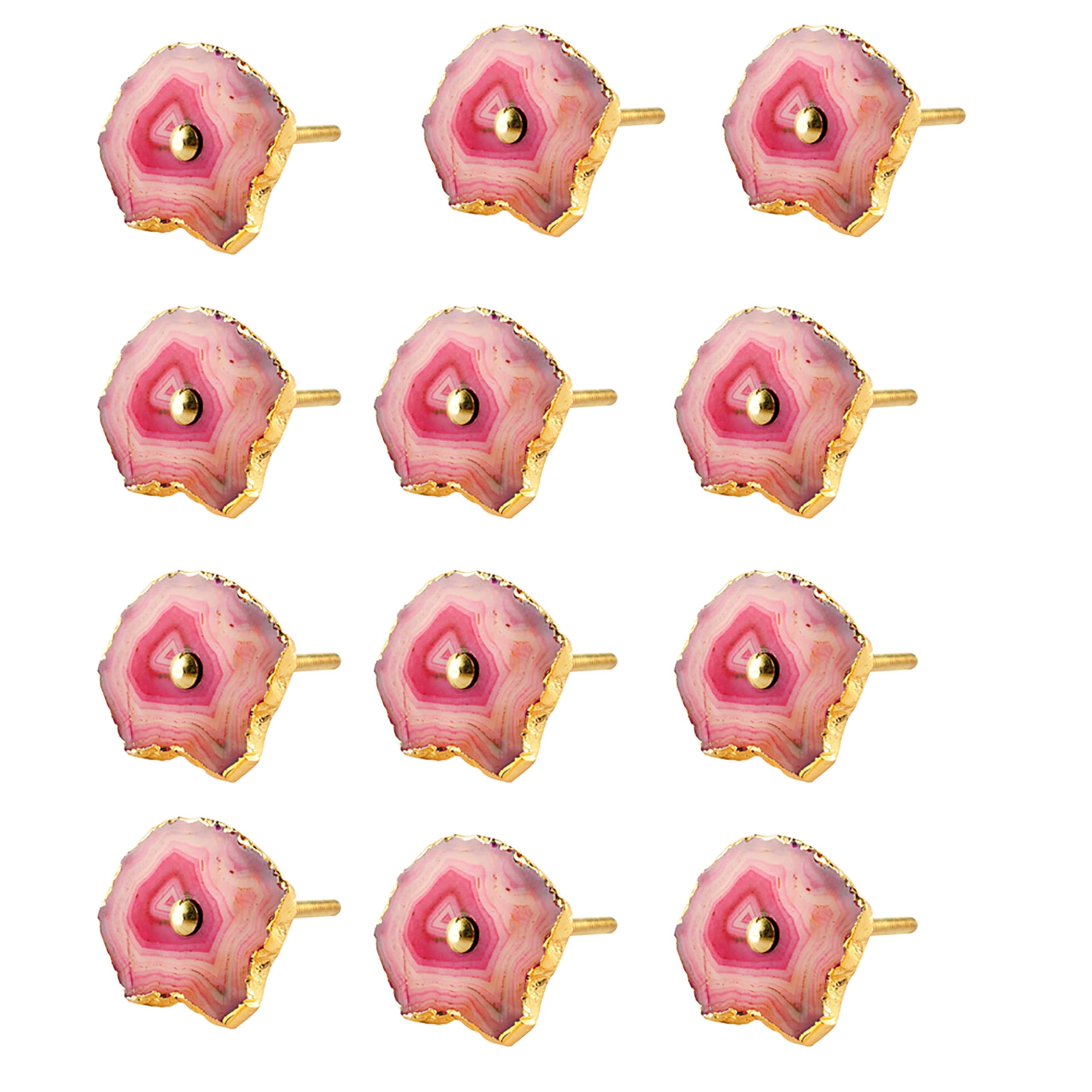 Indian Shelf 12 Piece Natural Pink Stone Decorative Drawer Handles Dresser Knobs Cabinet Pulls Stylish Hardware Look