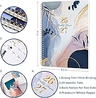 Vista 3 de Agenda mensual 2026-2027 – enero 2026 – diciembre 2027, 8.5" x 11", agenda mensual de 24 meses 2026-2027, agenda con pestañas, bolsillo