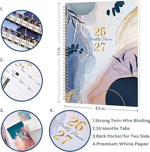 Miniatura 3 de Agenda mensual 2026-2027  enero 2026  diciembre 2027, 8.5 x 11 pulgadas, agenda mensual de 24 meses 2026-2027, agenda con pestañas, bolsillo
