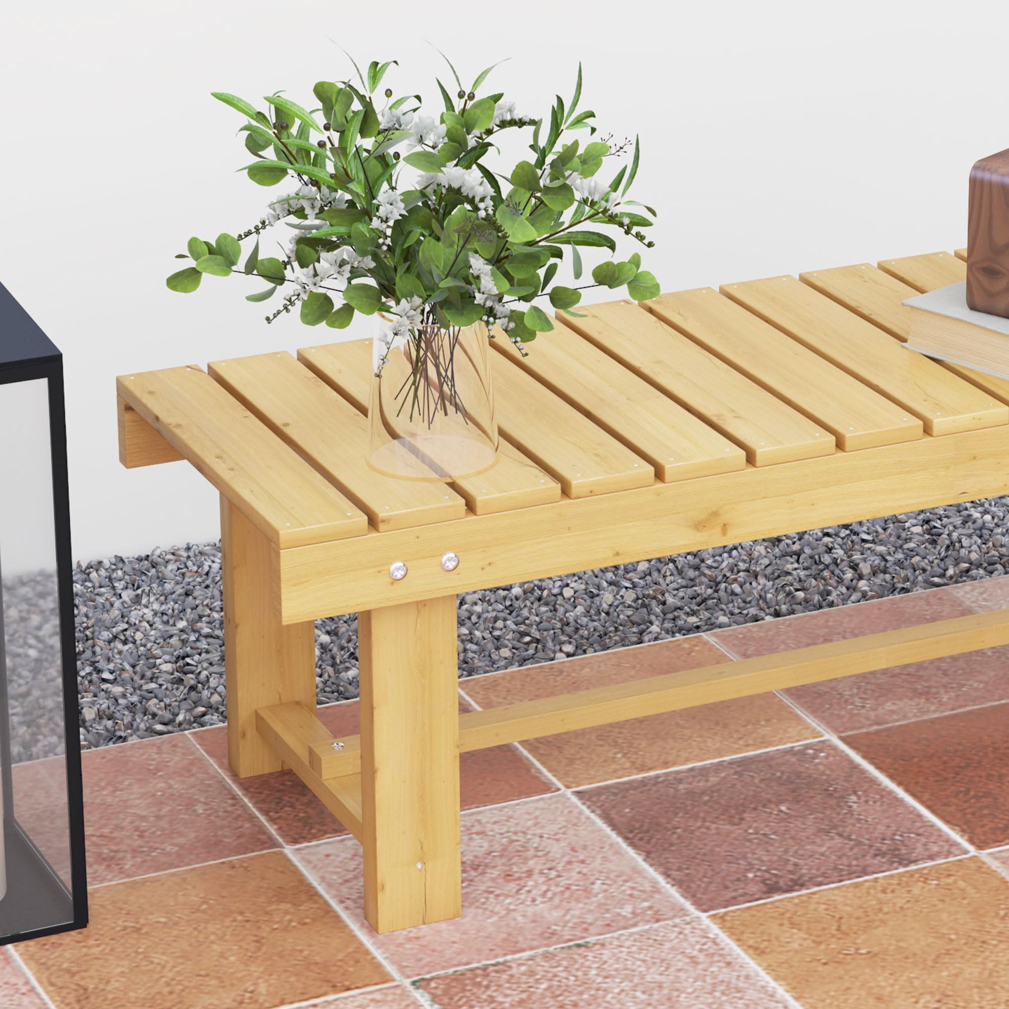 Outsunny Banc de Jardin Bois 2 Places Style Rural Chic110 x38 x35 cm | Assise à Lattes, Sapin pré-huilé