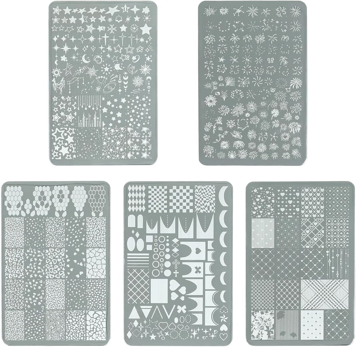 5 placas de estampado de uñas creativas, plantillas de uñas con estampado divertido, elegante placa de acero inoxidable con punta francesa, herramientas únicas para manicura DIY/entusiastas del salón/suministros de regalo