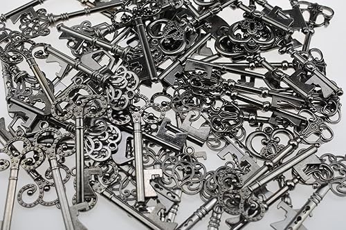 Miniatura 3 de Abridores de botellas para llaves, llaves de esqueleto vintage, recuerdos de fiesta de boda (paquete de 70, negro)