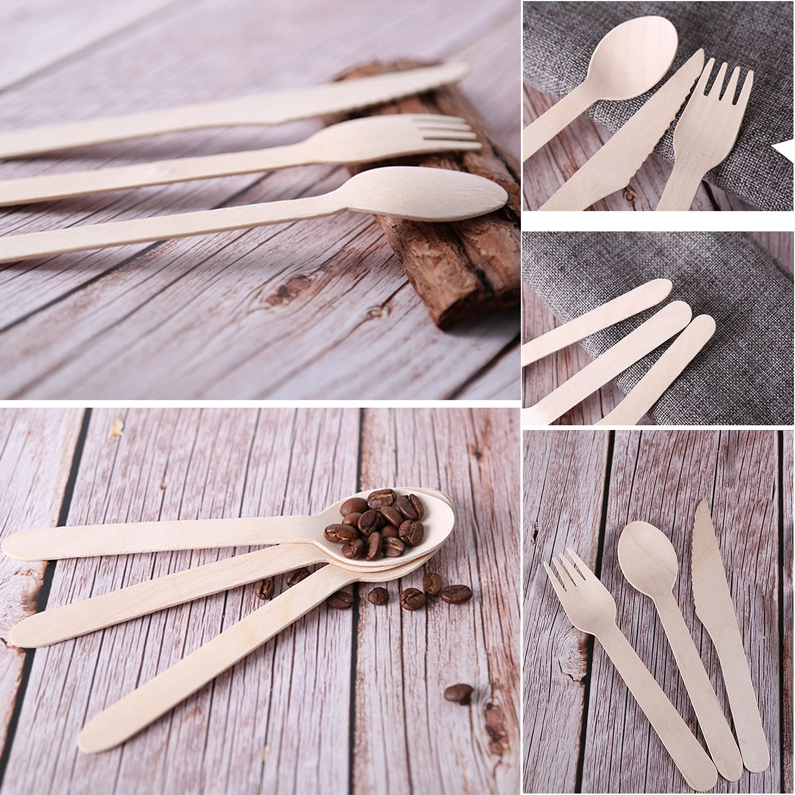 Posate In Legno Ecologiche 300 Pezzi - Forchette, Coltelli, Cucchiai In Betulla - Biodegradabili Per Feste, Picnic E BBQ