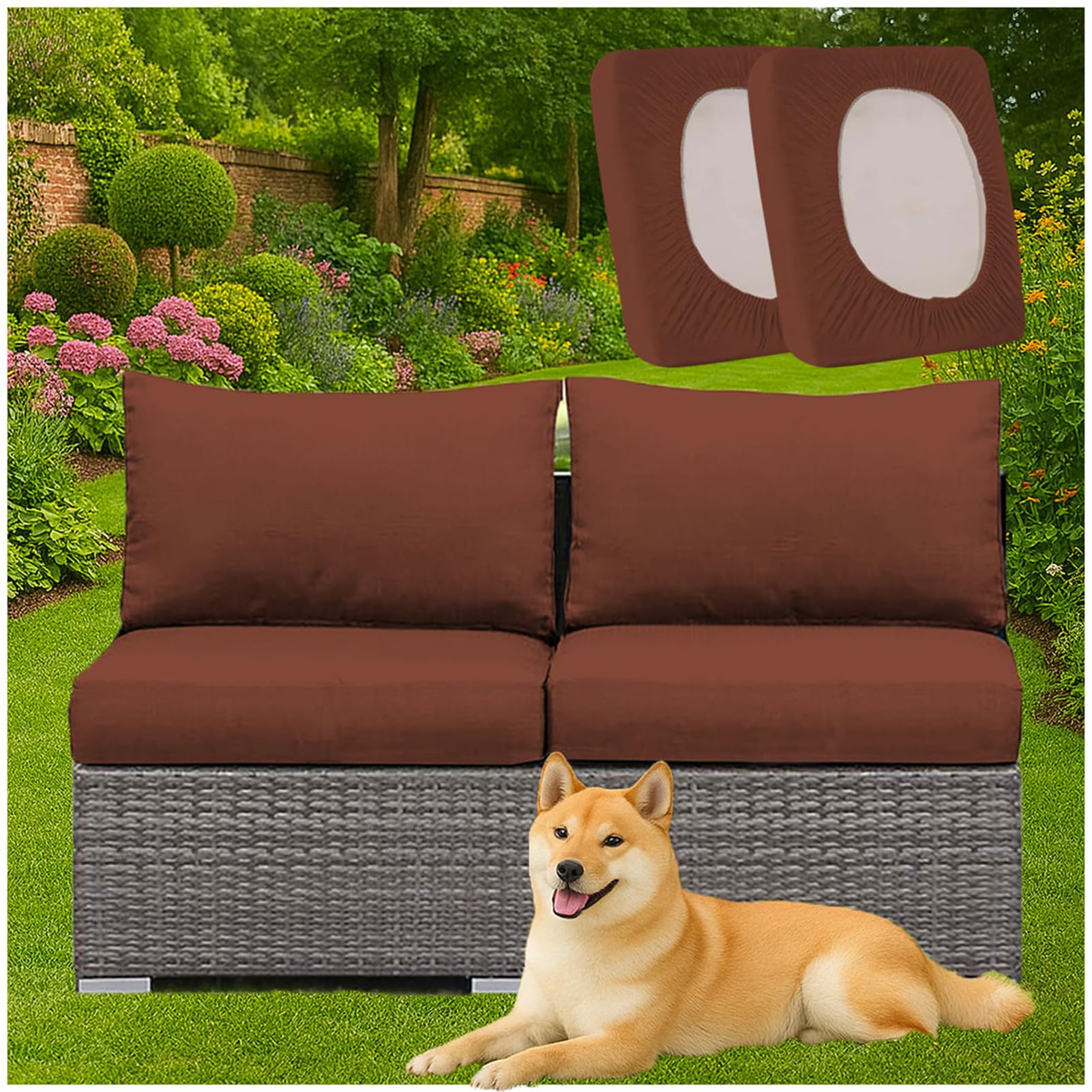 BLGVGKLPNT 1/2/3 PCS Patio Cushion Covers Polyester Replacement Stretch Fit Garden Furniture Seat Covers for Rattan Balcony Indoor Chairs (Coffee,2PCS Length 100-125cm)