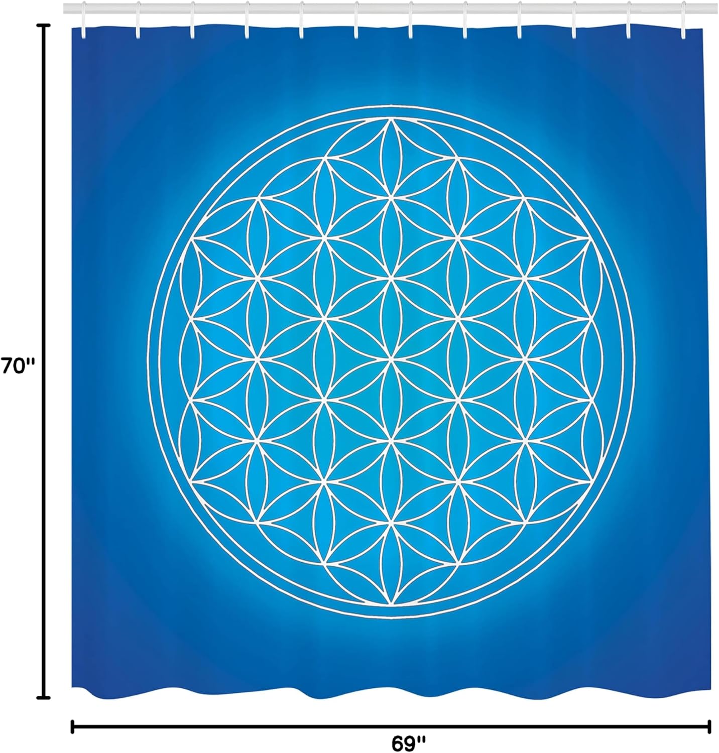 Ambesonne Geometry Shower Curtain, Flower of Life Grid Pattern Consisting of Types Overlapping Circles Theme, Cloth Fabric Bathroom Decor Set with Hooks, 69" W x 70" L, Blue White