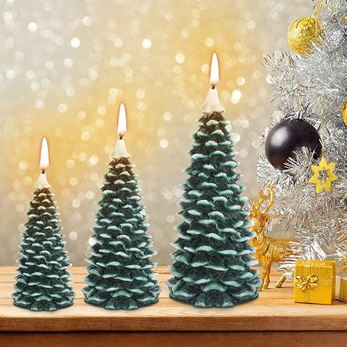 MTLEE Juego de 3 velas con forma de árbol de Navidad, velas realistas en forma de árbol de Navidad, regalo para fiestas de Navidad, vacaciones, Año