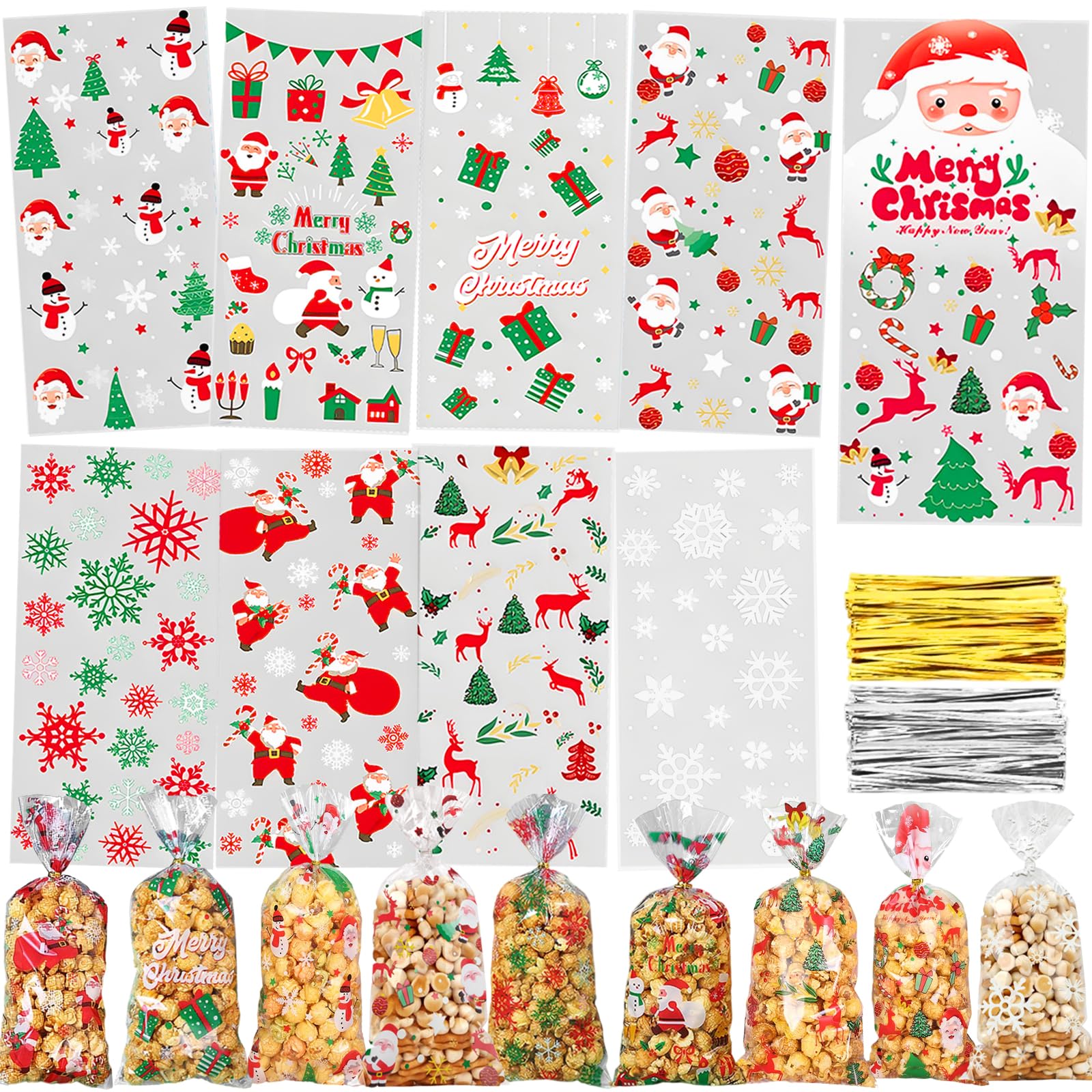 ECtury 120 Sacchetti Trasparenti per Biscotti, Stella Sacchetti Biscotti Natale, Buste Regalo Natale, sacchetti Trasparenti per Confezioni