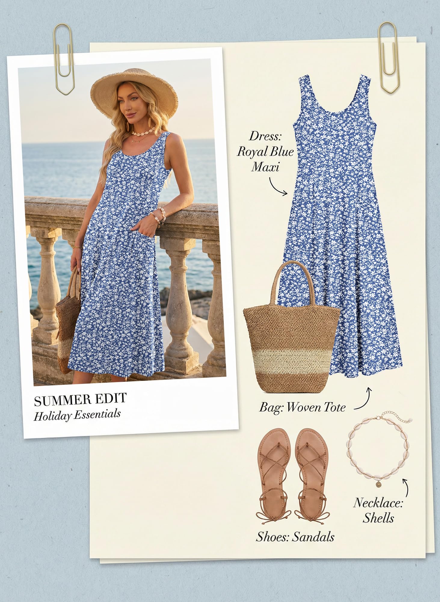 AUSELILY Abito Estivo da Donna Senza Maniche Modello a Trapezio Abito Lungo Casual con Scollo a U Vestito Ampio per Le Vacanze e la Spiaggia con Tasche