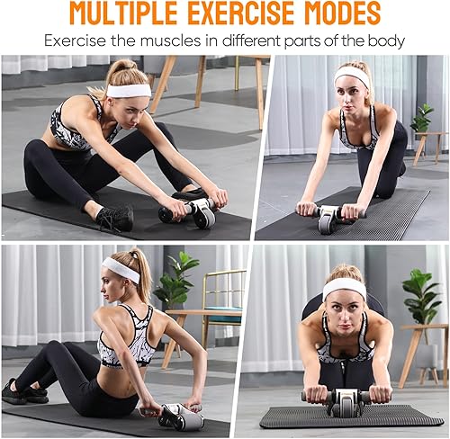 Miniatura 7 de Rueda de rodillo portátil para abdominales con rodillera y bolsa de almacenamiento, ruedas silenciosas de diseño plegable con rodamientos suaves, en