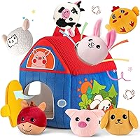 SAIMAND Montessori Baby Farm Barn with 7 Stuffed Animals - Sensory Toys for 6-12 Months, Portable Toddler Playset, Ideal Gift