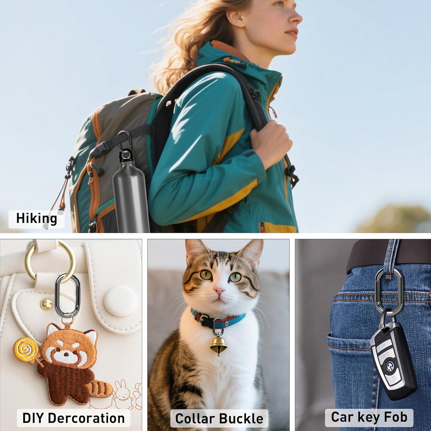 Gopal Small Carabiner Clip 12Pcs: Tiny Oval Clasp Carabiners - Spring O Ring Hook Chain Connector - Mini Purse Keychain Clips Replacement, Multi-use for Bag Dog Tag Paracord Lanyard - Image 4