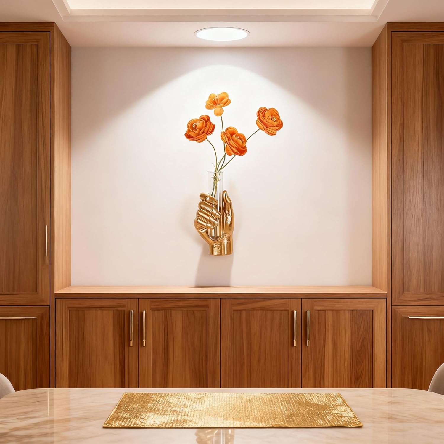 Gold Hand Wall Sculpture with Vase – Unique Resin Art, Wall-Mounted Flower Vase, Modern Decor for Living Room, Office, Apartments, Stylish Home, Elegant Interior, Contemporary Decoration (Gold)
