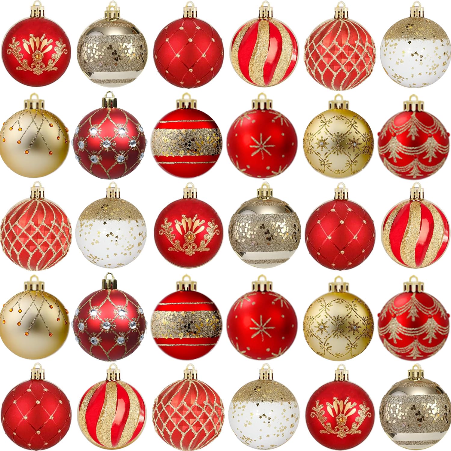 Set di 16 palline di Natale infrangibili rosse, verdi e dorate per l