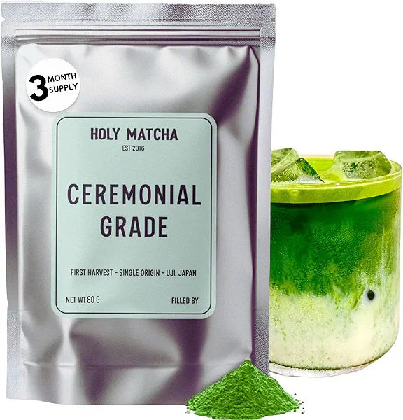 Holy Matcha Ceremonial Green Tea Powder from Kyoto Japan | Antioxidant Superfood with L-Theanine for Natural Energy & Focus 80 Servings