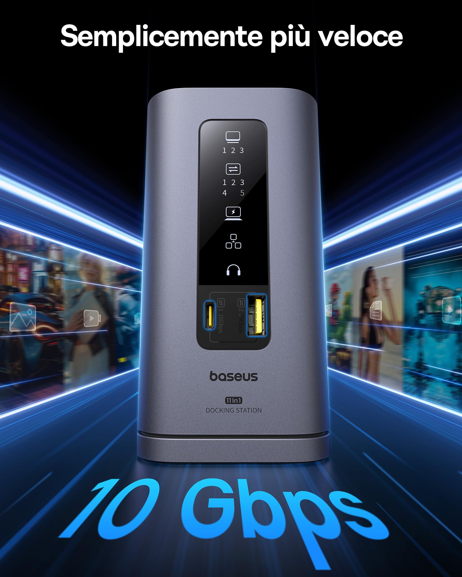 Baseus Docking Station USB C, Spacemate 11 in 1, [Displaylink per MacOS], 3 Monitor 4K, 10Gbps USB-C/A, PD 100W, Ethernet, Audio, per M1/M2/M3 e Win