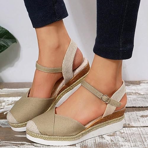 Sandalias de plataforma ortopédicas con cuña para mujer, verano 2023, elegantes, planas, de punta abierta, con correa al tobillo, estilo alpargata,