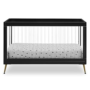 Delta Children Sloane 4-in-1 Acrylic Convertible Crib - Includes Conversion Rails, Black w/Melted Bronze