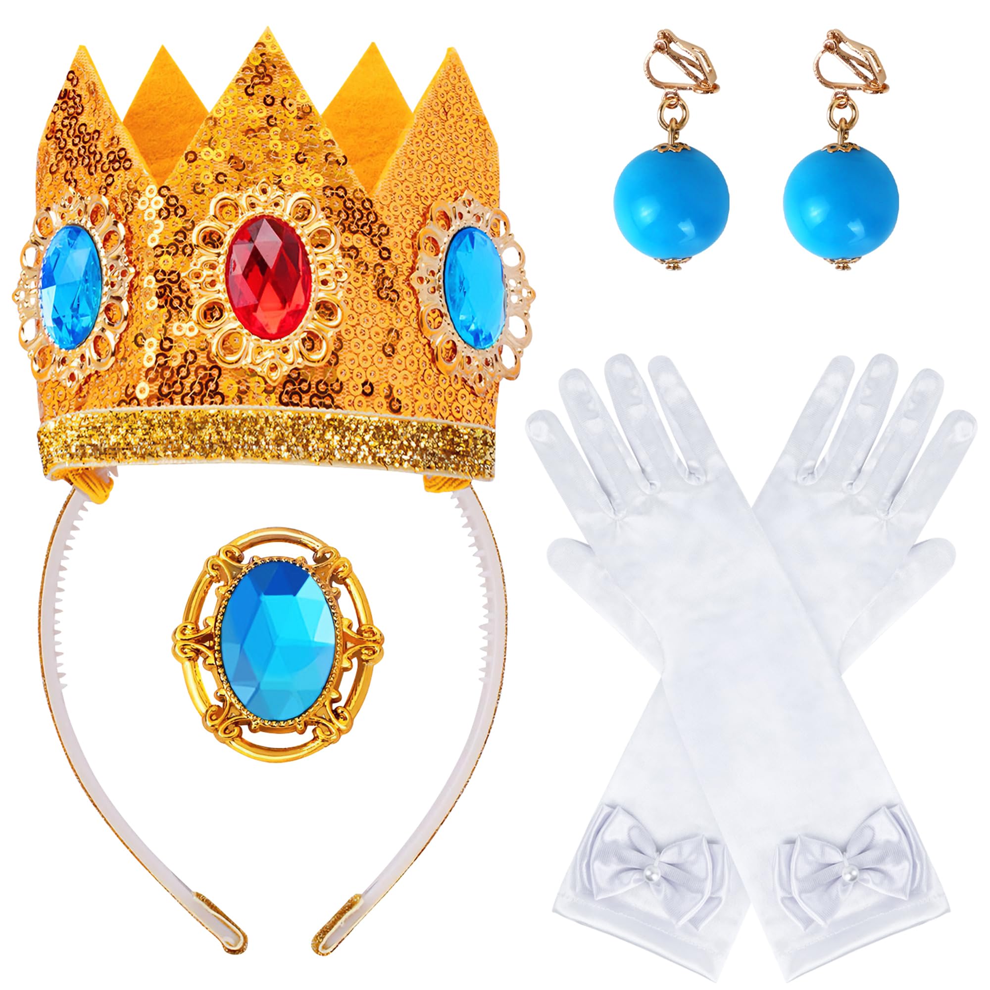 Goenb Principessa Peach Costume Accessories, 4 PCS Set Princesa Peach Corona/Glantes/Broche Vestido Para Mujeres Niñas Para Carnaval Cosplay Fiesta de Cumpleaños