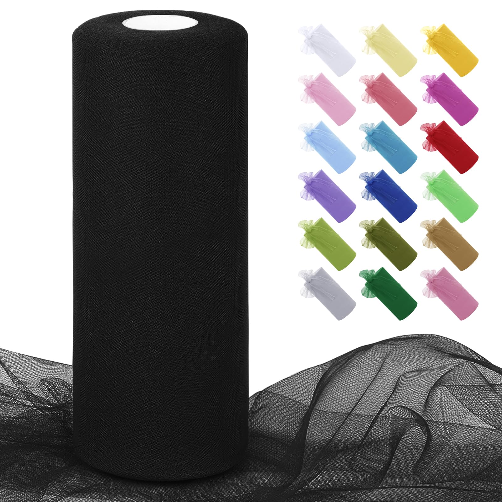 Uiopa Black Tulle Fabric Roll 30cm x 91m Polyester Netting Fabric Mesh Tulle Ribbon for Tutu Skirts, Gift Wrapping, Birthday/Party/Wedding Decoration, DIY Projects