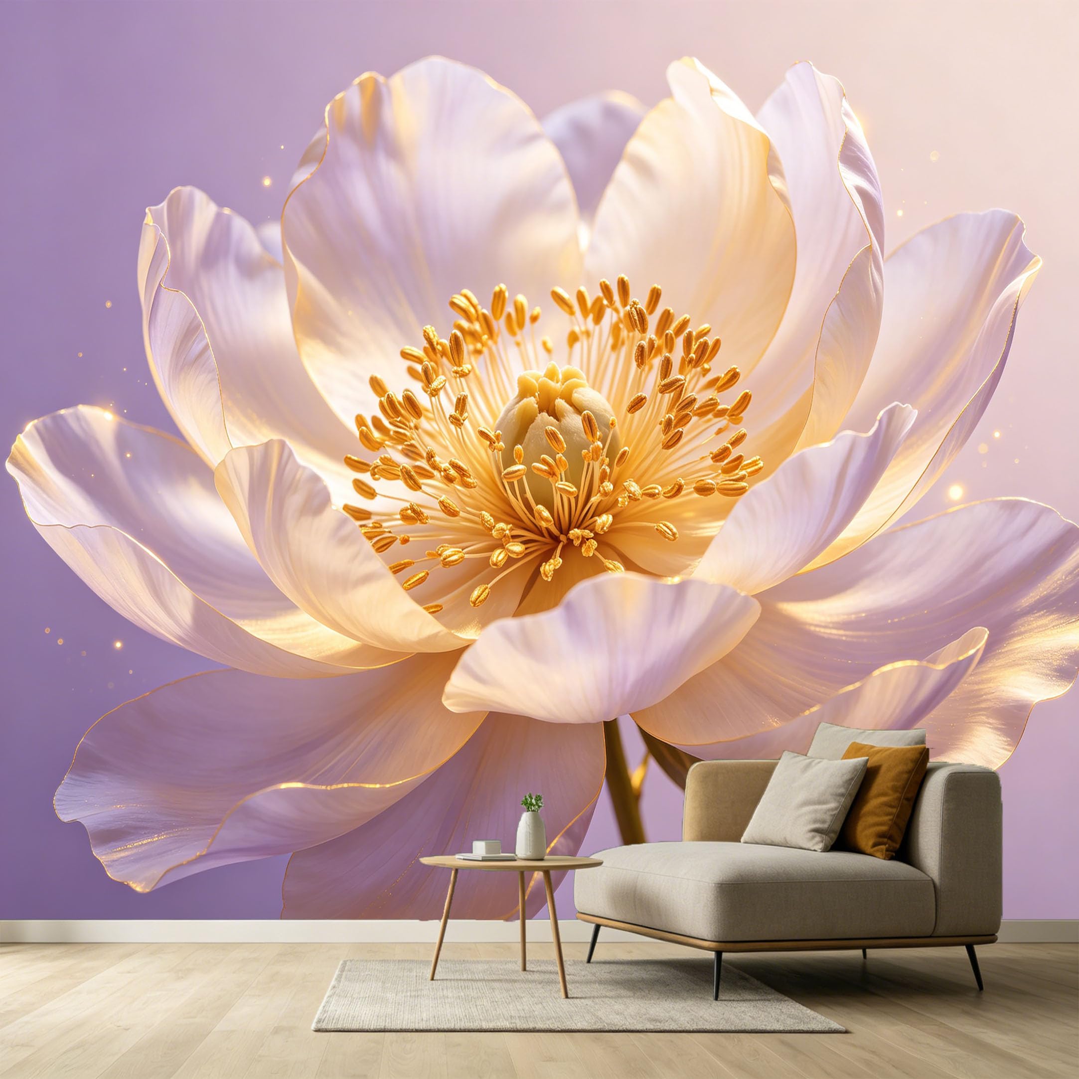 Custom Size Wall Murals Botanical White Peony Flower Watercolor Modern Minimalist SelfAdhesive Wall Fabric Removable Large Wallpaper Photo for Living Room