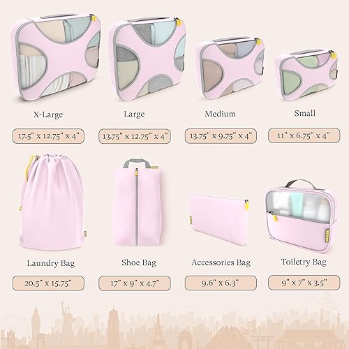 Miniatura 4 de Shacke Juego de 8 cubos de equipaje de alta calidad, organizadores de equipaje de viaje de malla ligera con bolsa de lavandería, sistema
