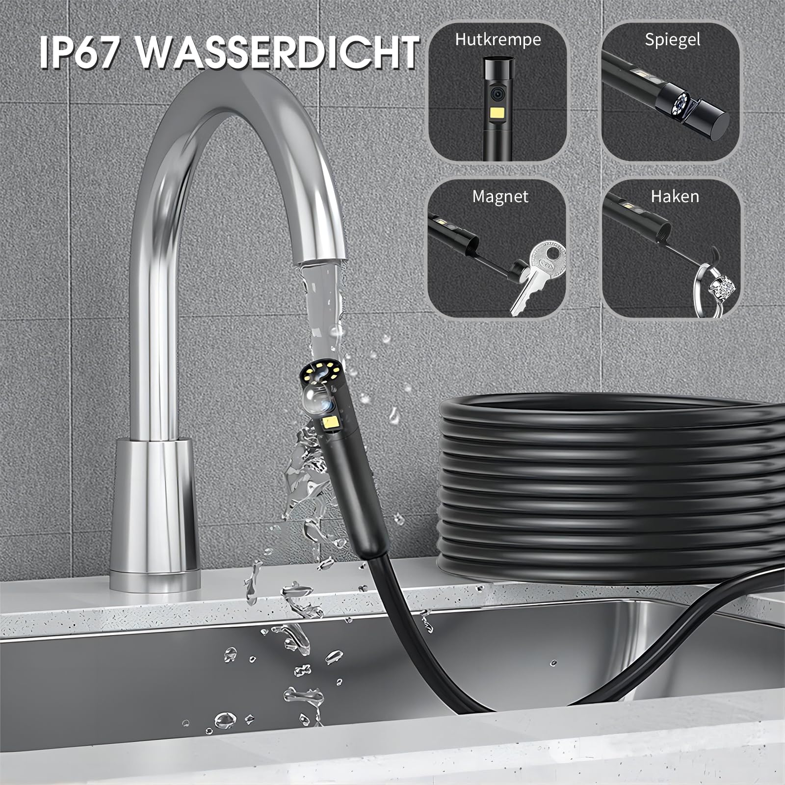 Kamera endoskopowa ze światłem, kamera inspekcyjna 1920p z 8 diodami LED (5 m)