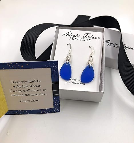 Miniatura 5 de Popular Starry Night Cobalt Blue Beach Sea Glass Earrings with Charming Handmade Silver Knot and Sterling Silver Hooks, Great with Jeans, Beautiful