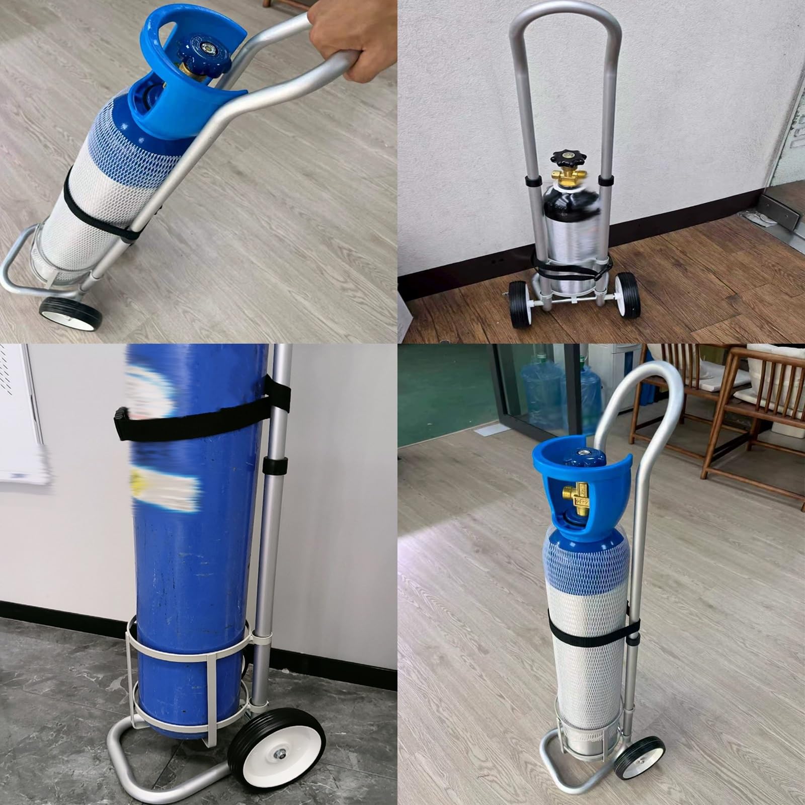 Carro de Cilindro Ligero con Ruedas Dobles, camión de Mano de Altura Ajustable para Cilindros de Gas, Rack Seguro para Botellas de 2 a 20L, Ideal para Laboratorios y Soldadura