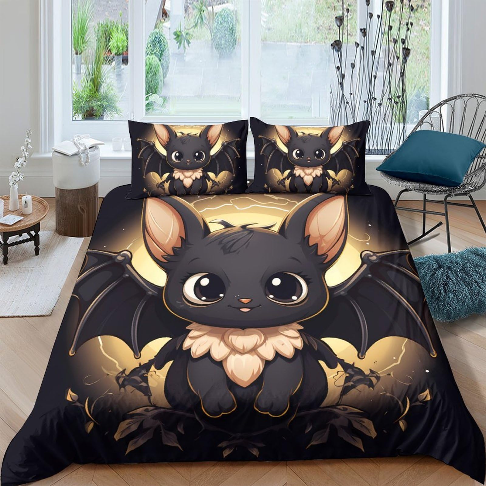 Ctjqhvkz Style-8 3D Printed Cute Bat Fitted Sheet Microfiber Soft Washable Gothic Cartoon Bed Cover For Bedroom Guest Room Decor Single（135X200cm）