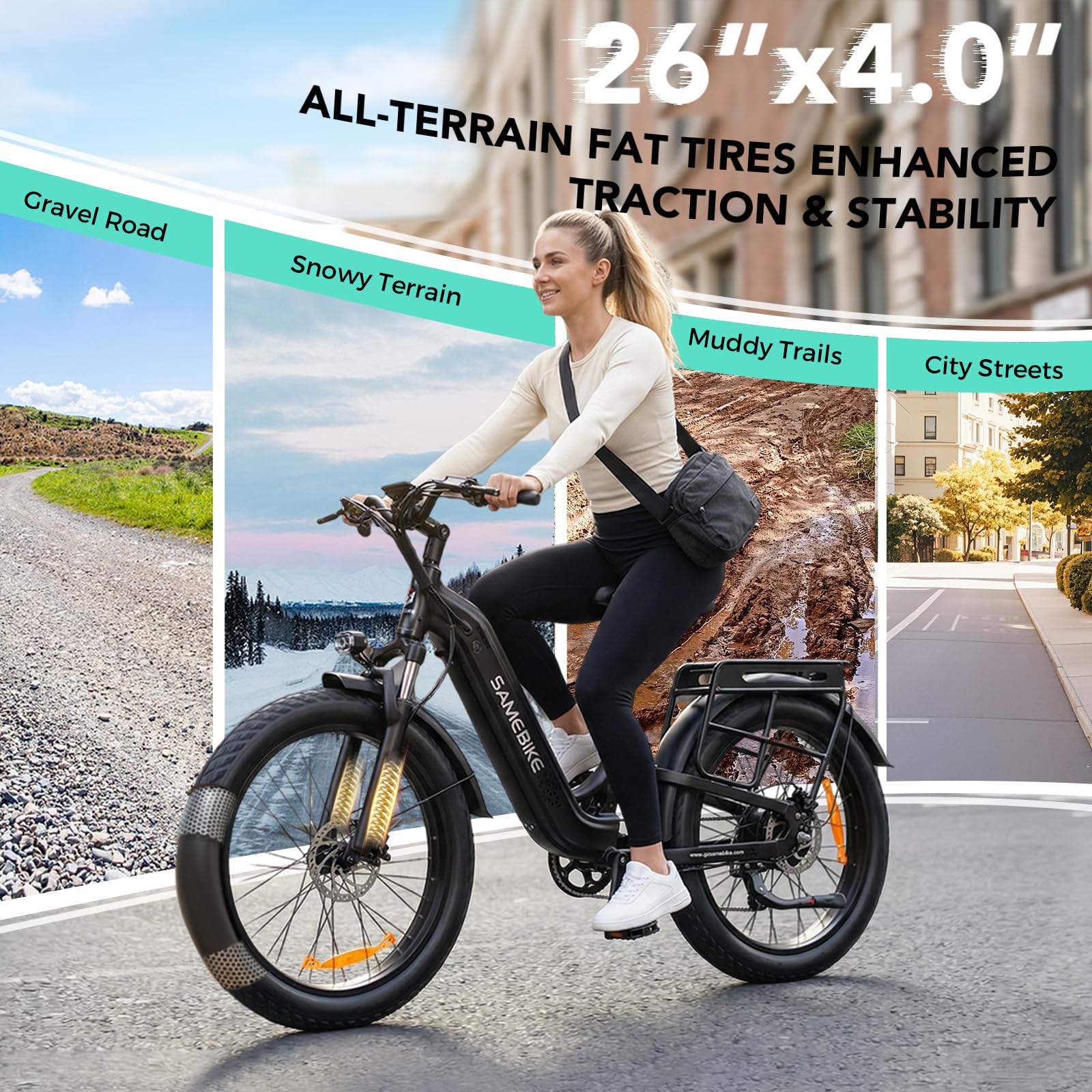 SAMEBIKE 26"*4.0 Fat E-Bike Herren Damen mit 250W Motor, 48V/20A Mountainbike Elektrofahrräder E-Fahrrad mit 8-Gang-Getriebe, LCD-Display, Doppelte Stoßdämpfung Elektrofahrrad für Erwachsene IP54