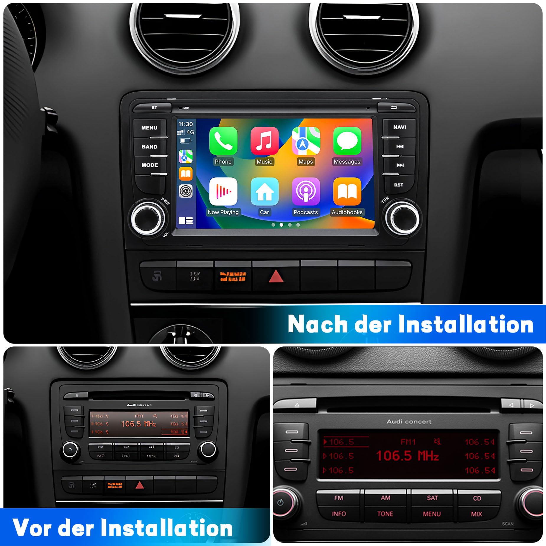 Autoradio für Audi A3 S3 8P RS3 2003 2004 2005 2006 2007 2008 2009 2010 2011 2012, Android 12 System 2G+64G mit Carplay Android Auto, 7 Zoll Touchscreen, Unterstützt GPS Navi WLAN Bluetooth FM Radio