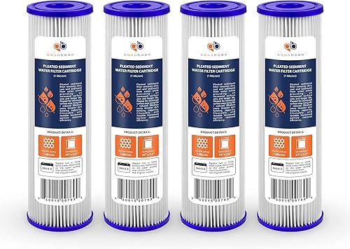 Miniatura 1 de Aquaboon Filtro de agua plisado de 1 micrón, 10 x 2.5 pulgadas, cartucho de repuesto de filtro de sedimentos para toda la casa compatible con