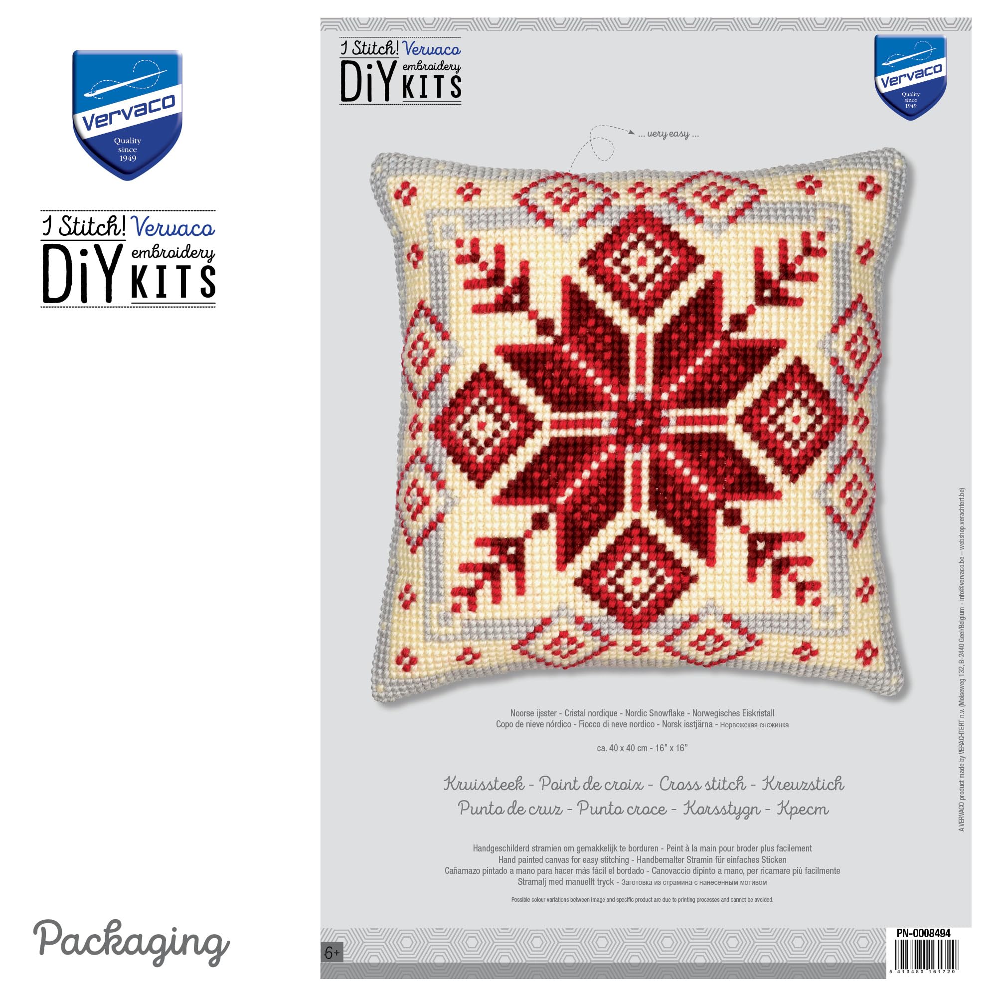 VERVACO Kit Cuscino Punto Croce Fiocco di Neve Nordico Set Ricamo Principianti Cuscini Gobelin Decorativi ca. 40 x 40 cm Accessori per Lavoretti Creativi DIY Casa Decor Hobby Adulti Cross Stitch
