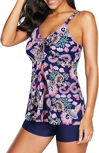 Miniatura 3 de Zando Trajes de baño tankini para mujer con control de abdomen para mujer, traje de baño atlético de dos piezas con pantalones cortos