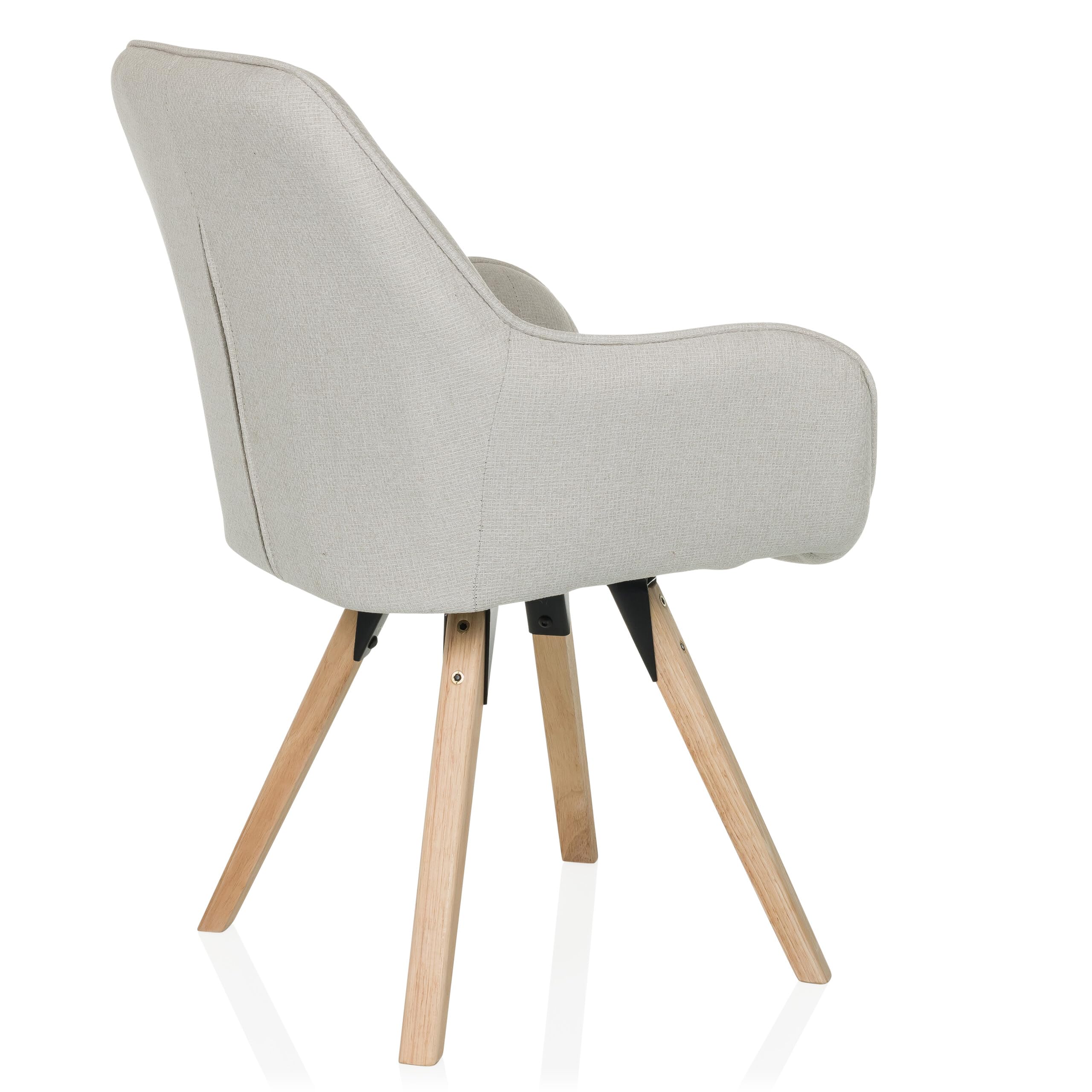 Silla de Comedor giratoria Scandi Soft Silla tapizada con reposabrazos y Patas de Haya, cómodamente Acolchada, tapizado de Tela Crema