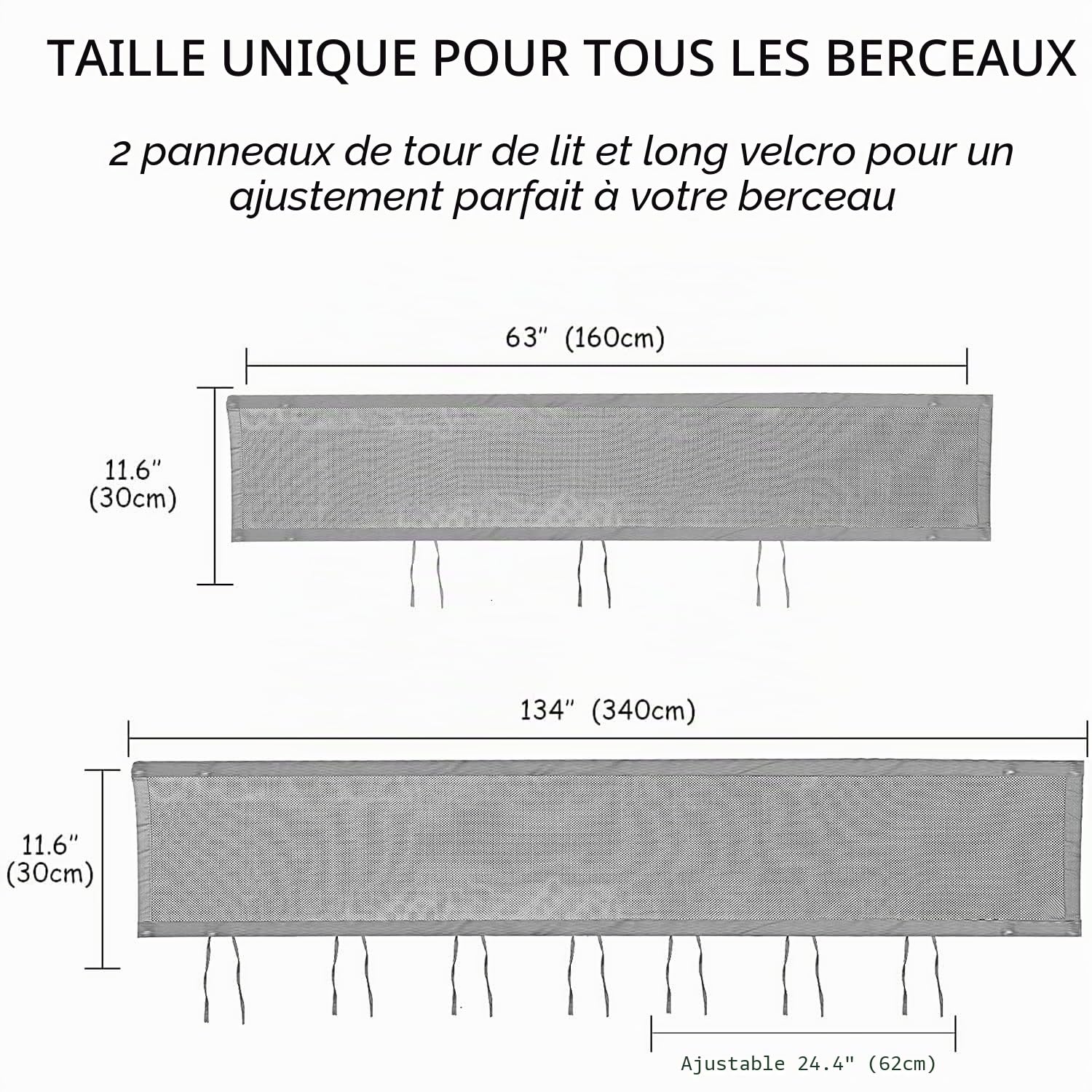 Tours de Lit Bébé,Tours de Lit en Maille Respirant,Contour de Lit Bébé Respirant,Doublure en Maille 4 Côtés,avec Circulation de l'air Doublure en Maille,pour Enfant Garçon Fille